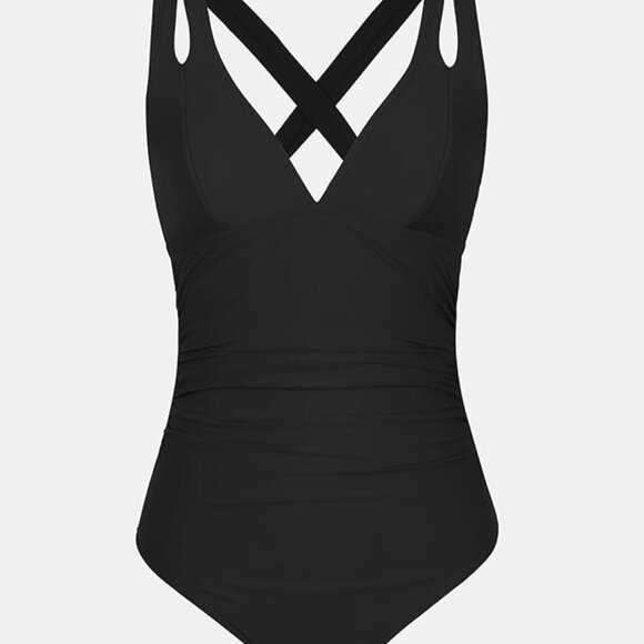 XL Women's One Piece Swimsuit Tummy Control Deep V Neck Double Straps - Picture 1 of 4